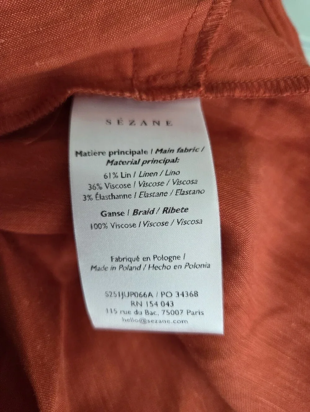 Sezane Meralie Skirt in Burnt Orange size 36